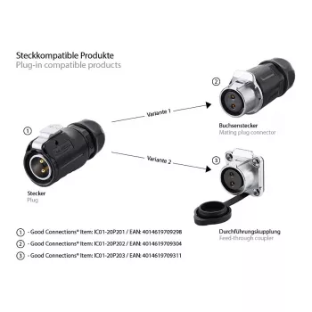 Juhtmepistik Alcasa IC01-20P202 S1 Toite 2-kontaktiline Must