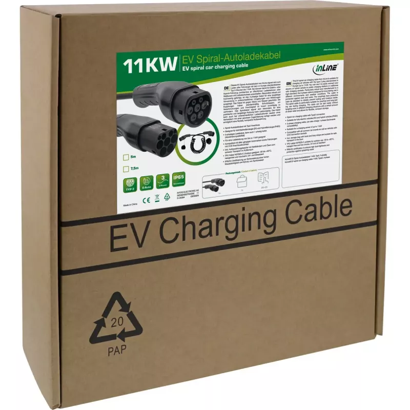 InLine 16273S elektrisõiduki laadimiskaabel, tüüp 2, 11 kW, 3-faasiline, 3 m spiraal