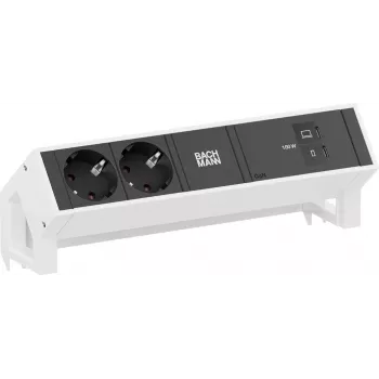 Pistikupesa Bachmann DESK2 2x CEE 7/3 pistikupesa ja 1x USB-C PD 100W, kaabel 0,2 m, RAL9010
