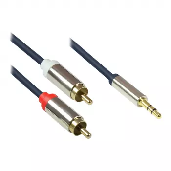 Audio Anschlusskabel High-Quality 3,5mm, Klinkenstecker an 2x RCA Stecker, Vollmetallgehäuse, dunkelblau, 0,5m, Good Connections (GC-M0056)