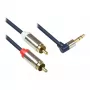 Audio Anschlusskabel High-Quality 3,5mm, Klinkenstecker rechts abgew. an 2x RCA Stecker, Vollmetallgehäuse, dunkelblau, 5m, Good Connections (GC-M0067