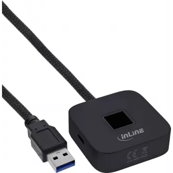 InLine USB sõrmejäljelugeja koos jaoturiga, Windows Hello'ga ühilduv, 1,5 m kaabel, must