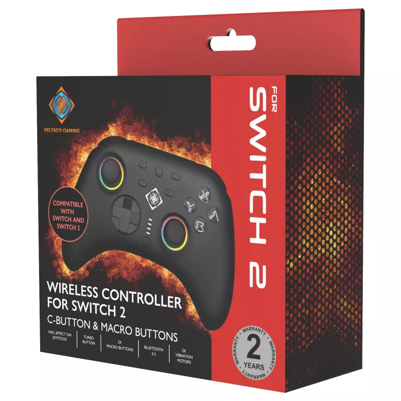Mängupult Deltaco GAM-198 Must — Bluetooth ja USB (USB-C) Nintendo Switchile, Switch 2-le, Switch OLEDile, Androidile, PC-le
