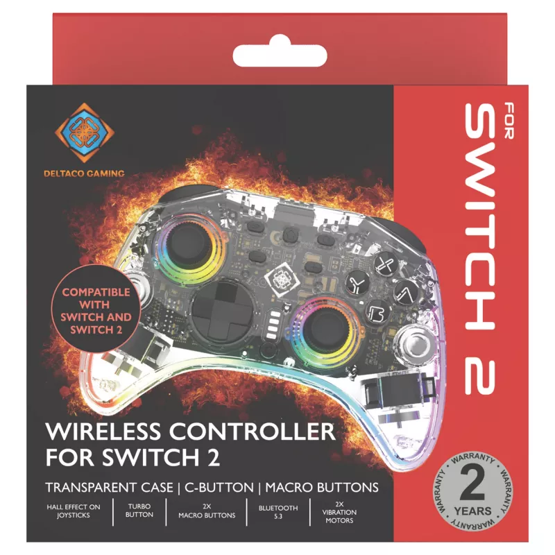 Mängupult Deltaco Gaming GAM-198-T läbipaistev Bluetooth/USB USB-C Nintendo Switchile, Switch 2-le, Switch OLED-ile, Androidile, PC-le
