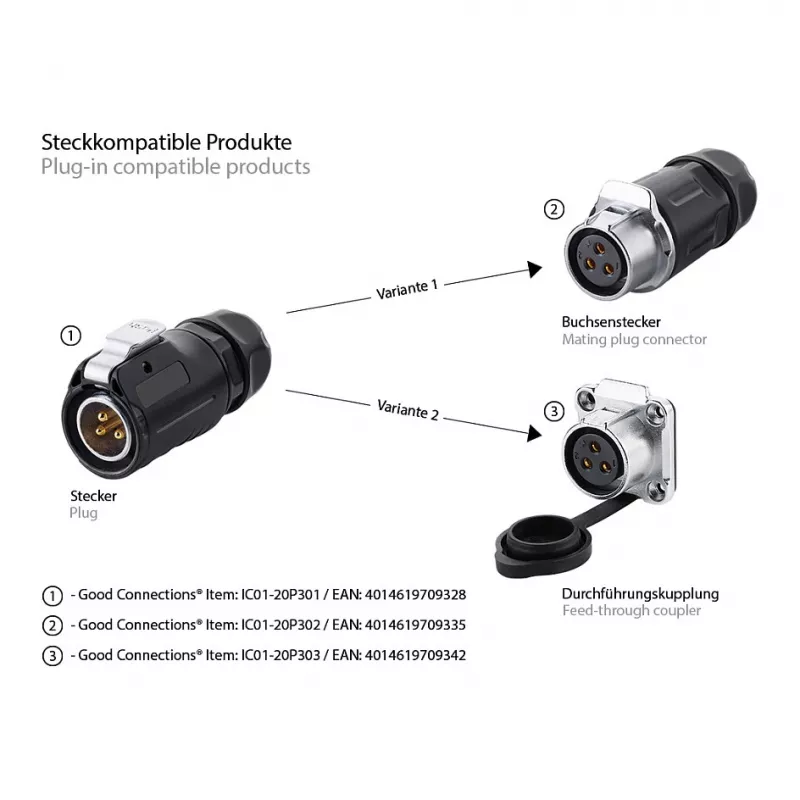 Good Connections IC01-20P303 - S1 - Toide (3-kontaktiline) - Must - sirge - Metall - Plastik - Kuld - vasesulam