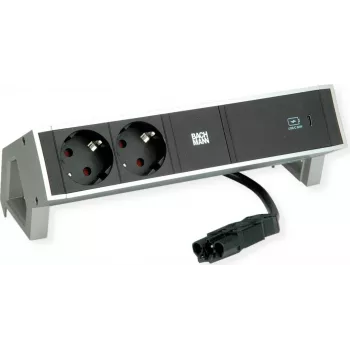Bachmann 902.903 DESK2 INOX pistikupesaliist, 2x Schuko, 1x USB-C 60 W
