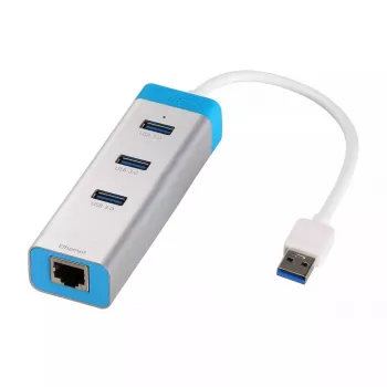 USB 3.0 jaotur Gigabit Ethernetiga ITEC U3GLAN3HUB — 3-pordiline metalljaotur, VIA VL812 + Realtek RTL8153, hõbedane