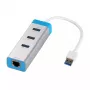 USB 3.0 jaotur Gigabit Ethernetiga ITEC U3GLAN3HUB — 3-pordiline metalljaotur, VIA VL812 + Realtek RTL8153, hõbedane