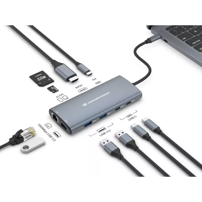 CONCEPTRONIC 10-1 Dokk USB-C->HDMI/2xUSB-C/3xUSB-A/+ 20cm h