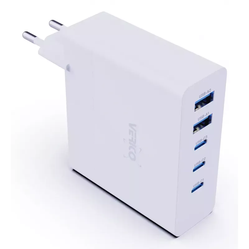 Verico MOJO GaN 140W mitme pordiga USB-C ja USB-A kiirlaadija sülearvutitele, nutitelefonidele ja tahvelarvutitele, valge