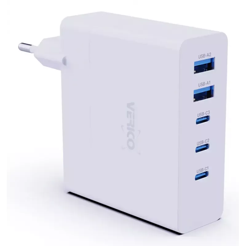 Verico MOJO GaN 140W mitme pordiga USB-C ja USB-A kiirlaadija sülearvutitele, nutitelefonidele ja tahvelarvutitele, valge