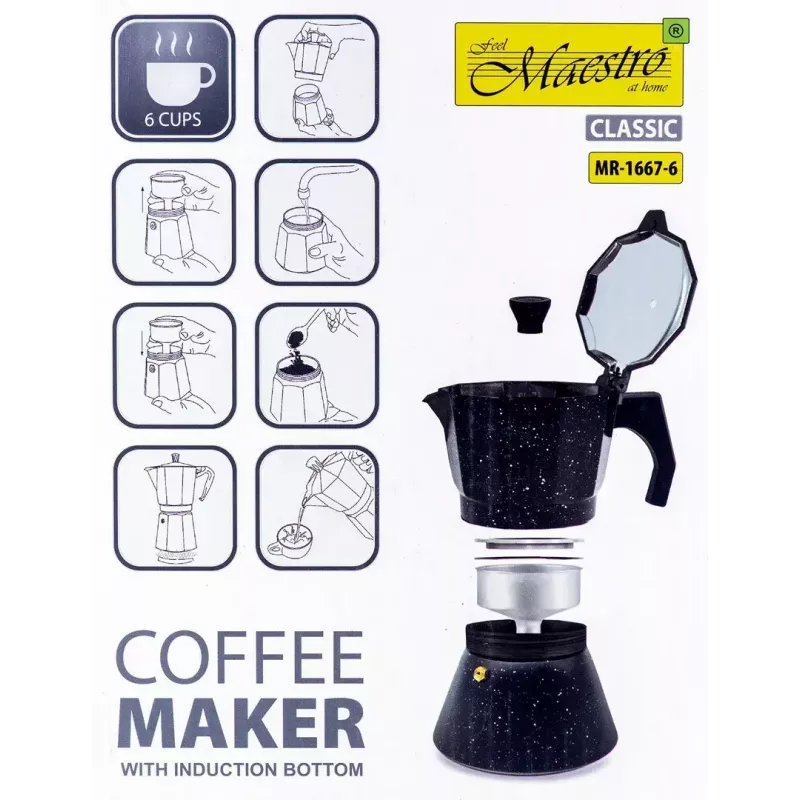 Kohvimasin Maestro MR-1667-6 — pliidil kasutatav mokakann 6 tassile