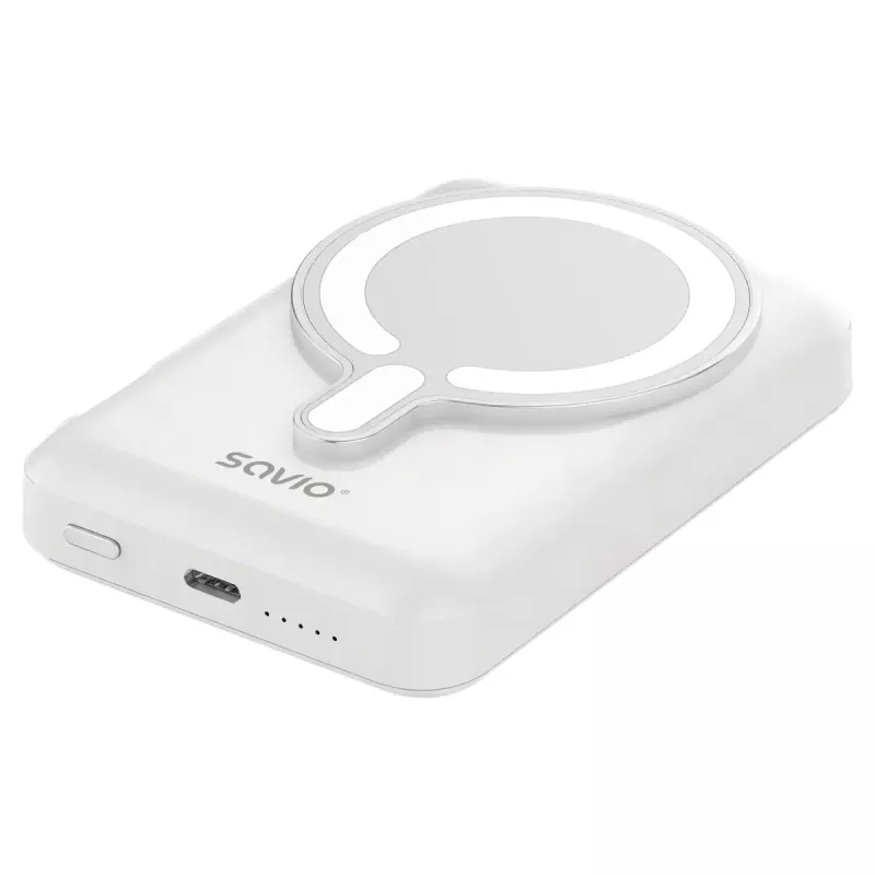 Akupank SAVIO BA-13 10000 mAh, 20 W väljundi ja juhtmeta laadimisega, valge