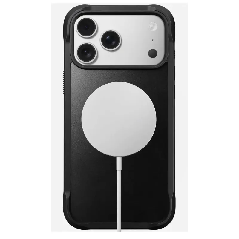 Mobiiltelefoni ümbris Nomad Rugged Leather ümbris iPhone 17 Pro Max jaoks, kate, nahk + TPU + PC, sobib 17,5 cm (6,9 tolli) ekraanile, must