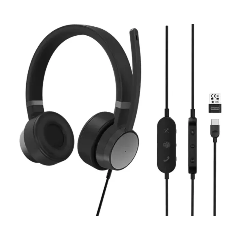 Lenovo Go Wired ANC peakomplekt – peapaelaga, auto/kodukontor, USB USB-C, must