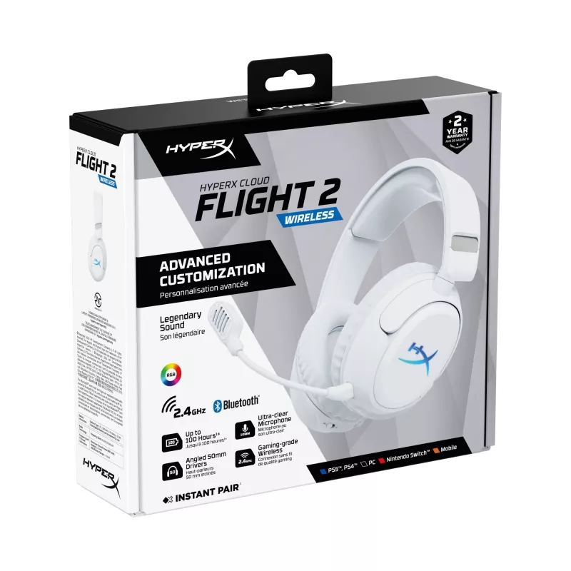 Juhtmevaba mängupeakomplekt KINGSTON HyperX Cloud Flight 2 USB-C ja Bluetoothiga, valge