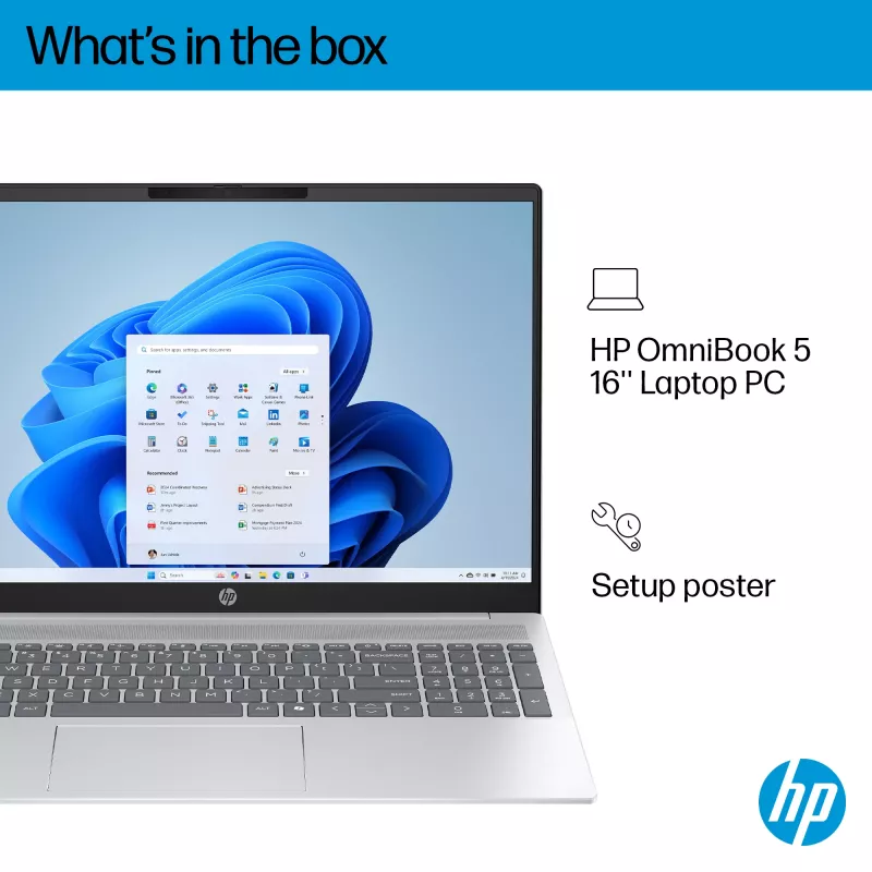 HP OmniBook 5 16-bc1002na AMD Ryzen™ 5 8540U sülearvuti 40,6 cm (16-tolline) puuteekraan 2K 8 GB LPDDR5-SDRAM 512 GB SSD Wi-Fi 6 (802.11ax) Windows 11 Home hõbedane