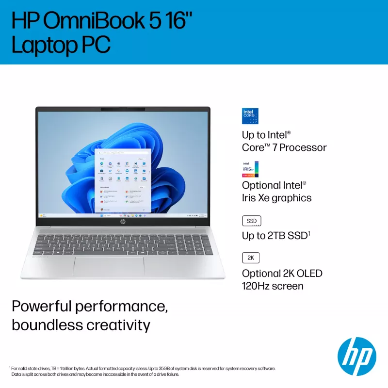 HP OmniBook 5 16-ba1004na Intel® Core™ i5 i5-1334U sülearvuti 40,6 cm (16-tolline) 2K 16 GB LPDDR5x-SDRAM 512 GB SSD Wi-Fi 6 (802.11ax) Windows 11 Home Hõbedane