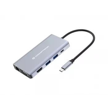 Conceptronic DONN20G 10-in-1 USB 3.2 Gen 1 dokkimisjaam, HDMI, VGA, USB-A 5 Gbps, USB-C 5 Gbps, SD, TF/MicroSD, heli, GbE LAN, 100 W USB PD