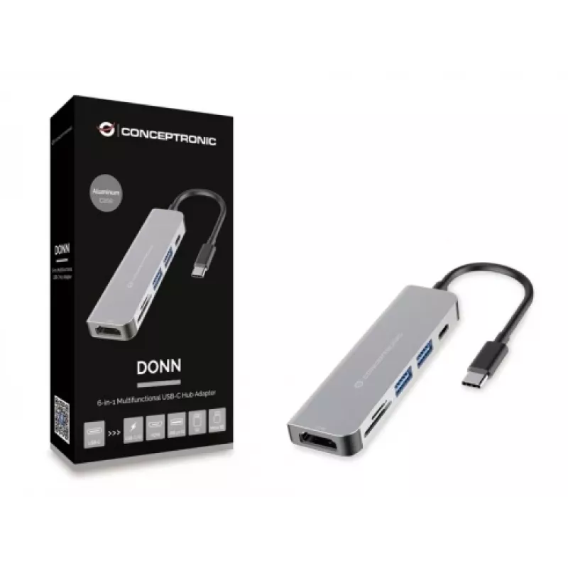 Conceptronic DONN02G sülearvuti dokk/pordireplikaator USB 3.2 Gen 1 (3.1 Gen 1) USB-C Alumiinium