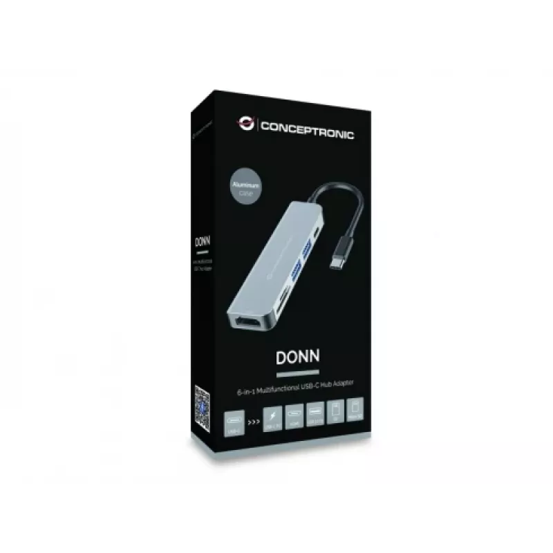 Conceptronic DONN02G sülearvuti dokk/pordireplikaator USB 3.2 Gen 1 (3.1 Gen 1) USB-C Alumiinium