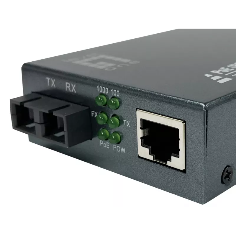 LevelOne RJ45–SC gigabit-meediumimuundur, PoE PSE, ühemoodiline fiiber, 20 km