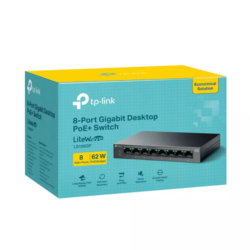 TP-Link LiteWave 8-pordine Gigabit lauaarvuti kommutaator 8-pordise PoE+-ga