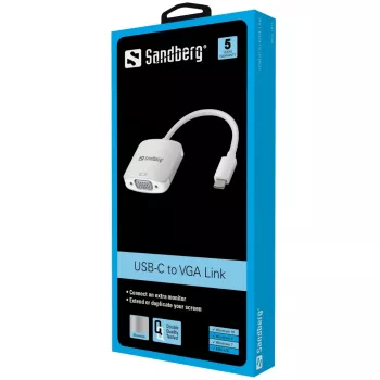 Sandberg USB-C to VGA link, USB USB-C, VGA (D-Sub), isane, emane, 1920 x 1080 (HD 1080), 2048 x 1152, 1080p