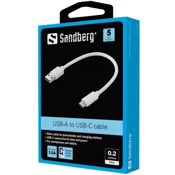 Sandberg USB-C 3.1 > USB-A 3.0 0,2 M, 0,2 m, USB C, USB A, USB 3.2 Gen 1 (3.1 Gen 1), valge