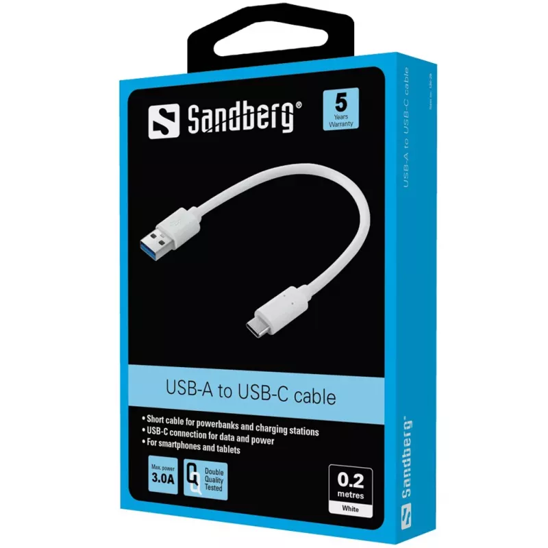 Sandberg USB-C 3.1 > USB-A 3.0 0,2 M, 0,2 m, USB C, USB A, USB 3.2 Gen 1 (3.1 Gen 1), valge