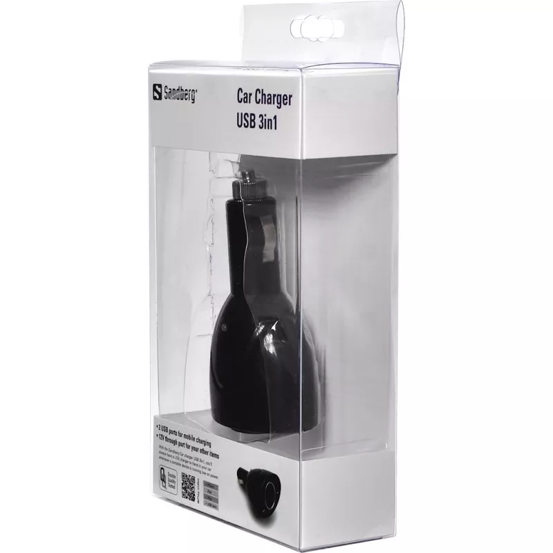 Sandbergi autolaadija USB 3in1, Auto, Sigaretisüütaja pesa, 5 V, Must