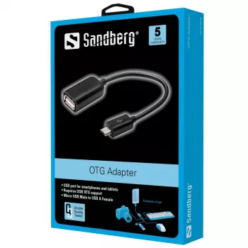 Sandberg OTG-adapter MicroUSB M - USB F, Micro-USB B, USB A, USB 2.0, Isane/Emane, 0,48 Gbit/s, Must