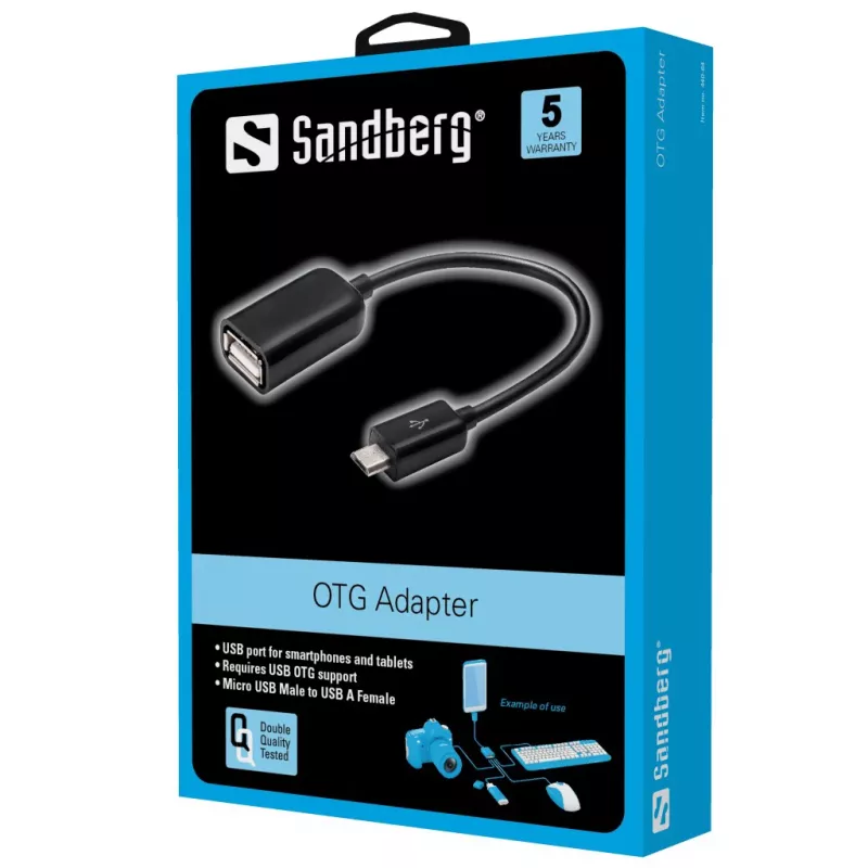 Sandberg OTG-adapter MicroUSB M - USB F, Micro-USB B, USB A, USB 2.0, Isane/Emane, 0,48 Gbit/s, Must