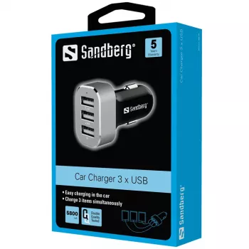 Sandberg Multi autolaadija 3x USB, auto, sigaretisüütaja, USB, 5 V, must, hõbedane
