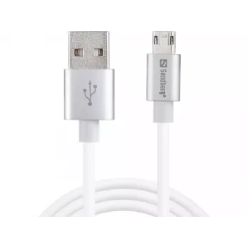 Sandberg MicroUSB pööratav kaabel 1m, 1 m, USB A, Micro-USB A, hõbedane, valge