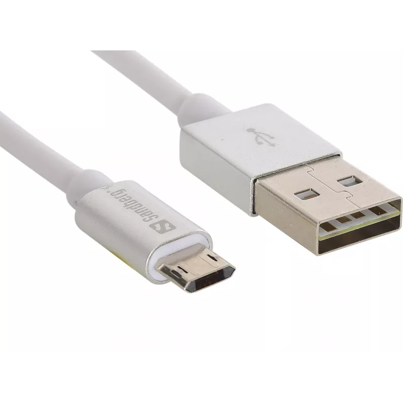 Sandberg MicroUSB pööratav kaabel 1m, 1 m, USB A, Micro-USB A, hõbedane, valge