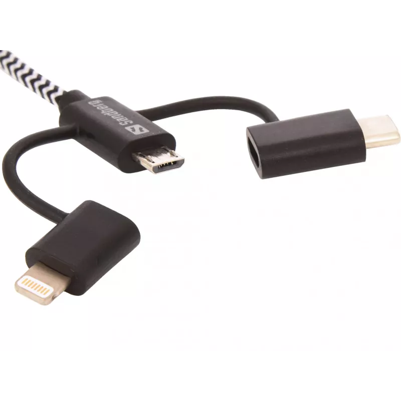 Sandberg 3in1 Lightning+MicroUSB+USB-C 1m, 1 m, Micro-USB A, USB A, isane/isane, must, hall