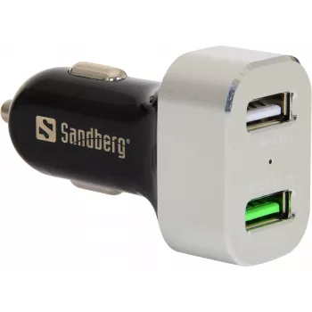 Sandbergi autolaadija 1xQC 3.0+1xUSB2.4A, automaatne, sigaretisüütaja, 12 V, alumiinium, must