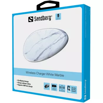 Sandberg Juhtmevaba laadija Valge Marmor, USB, Juhtmevaba laadimine, PowerIQ, 1 m, Must, Valge