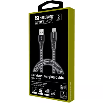 Sandberg Survivor USB-C-USB-A-kaabel 1M, 1 m, USB A, USB C, USB 2.0, must, hall