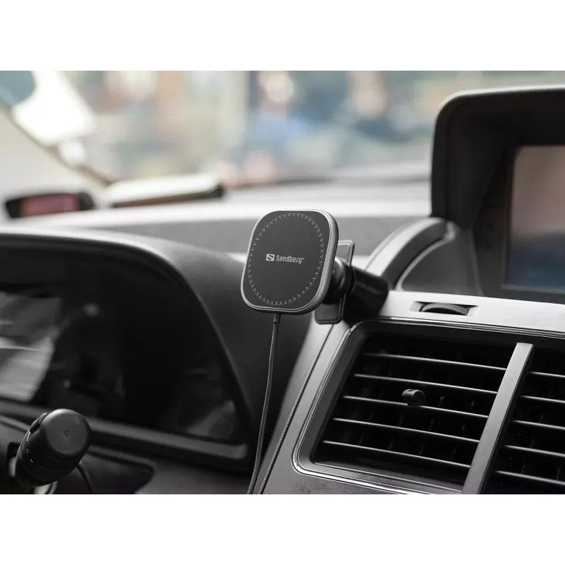 Sandberg In Car Magnetic Wireless Charger 15W, Auto, USB, juhtmevaba laadimine, 1,2 m, must