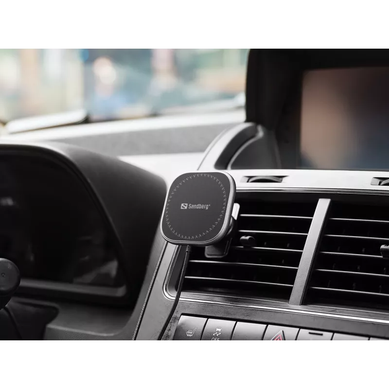 Sandberg In Car Magnetic Wireless Charger 15W, Auto, USB, juhtmevaba laadimine, 1,2 m, must