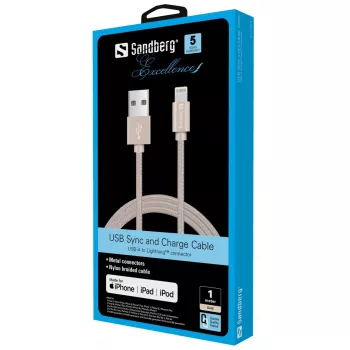 Sandberg Excellence Lightning Gold 1m, 1 m, Lightning, USB A, Kuldne, Sirge, Sirge