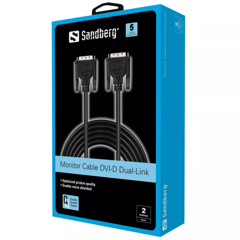 Sandberg Monitori kaabel DVI-DVI 2 m, 2 m, Must, Isane/Isane, 145 mm, 35 mm, 205 mm