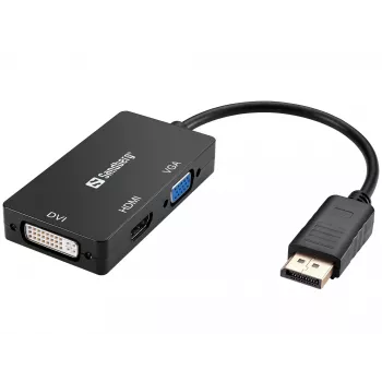 Sandberg Adapter DP>HDMI+DVI+VGA, 0,19 m, DisplayPort, VGA (D-Sub)+ HDMI + DVI, Isane, Emane, 3840 x 2160 pikslit