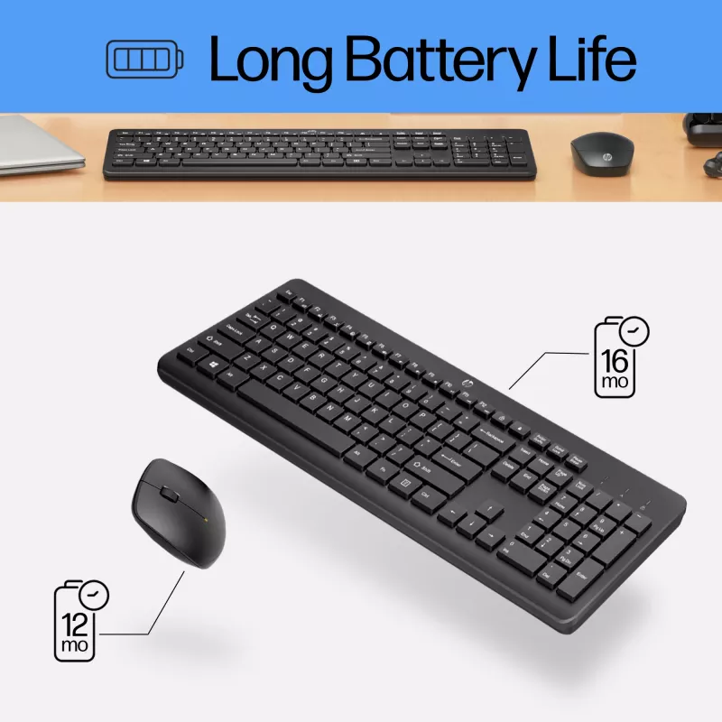 HP 230 juhtmevaba klaviatuuri ja hiire komplekt, täissuuruses, membraan, valge