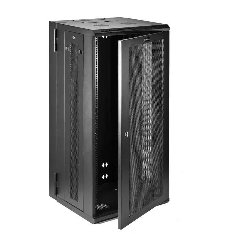 StarTech.com 4-postine 26U seinale kinnitatav võrgukapp 1U riiuliga, 19-tolline hingedega seinale kinnitatav serveririiul andme-/AV-/elektroonika-/arvutiseadmetele, paindlik ventileeritav riiulikorpus