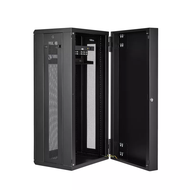 StarTech.com 4-postine 26U seinale kinnitatav võrgukapp 1U riiuliga, 19-tolline hingedega seinale kinnitatav serveririiul andme-/AV-/elektroonika-/arvutiseadmetele, paindlik ventileeritav riiulikorpus