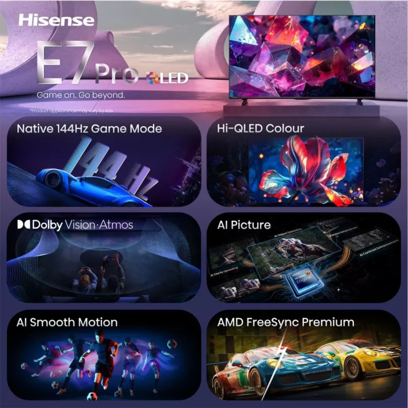 Hisense 75E7S PRO TV 190.5 cm (75 tolli) UHD+ nutiteler Wi-Fi must 350 cd/m²