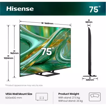 Hisense 75E8S teler 190.5 cm (75 tolli) 4K Ultra HD nutiteler Wi-Fi Hall 400 cd/m²
